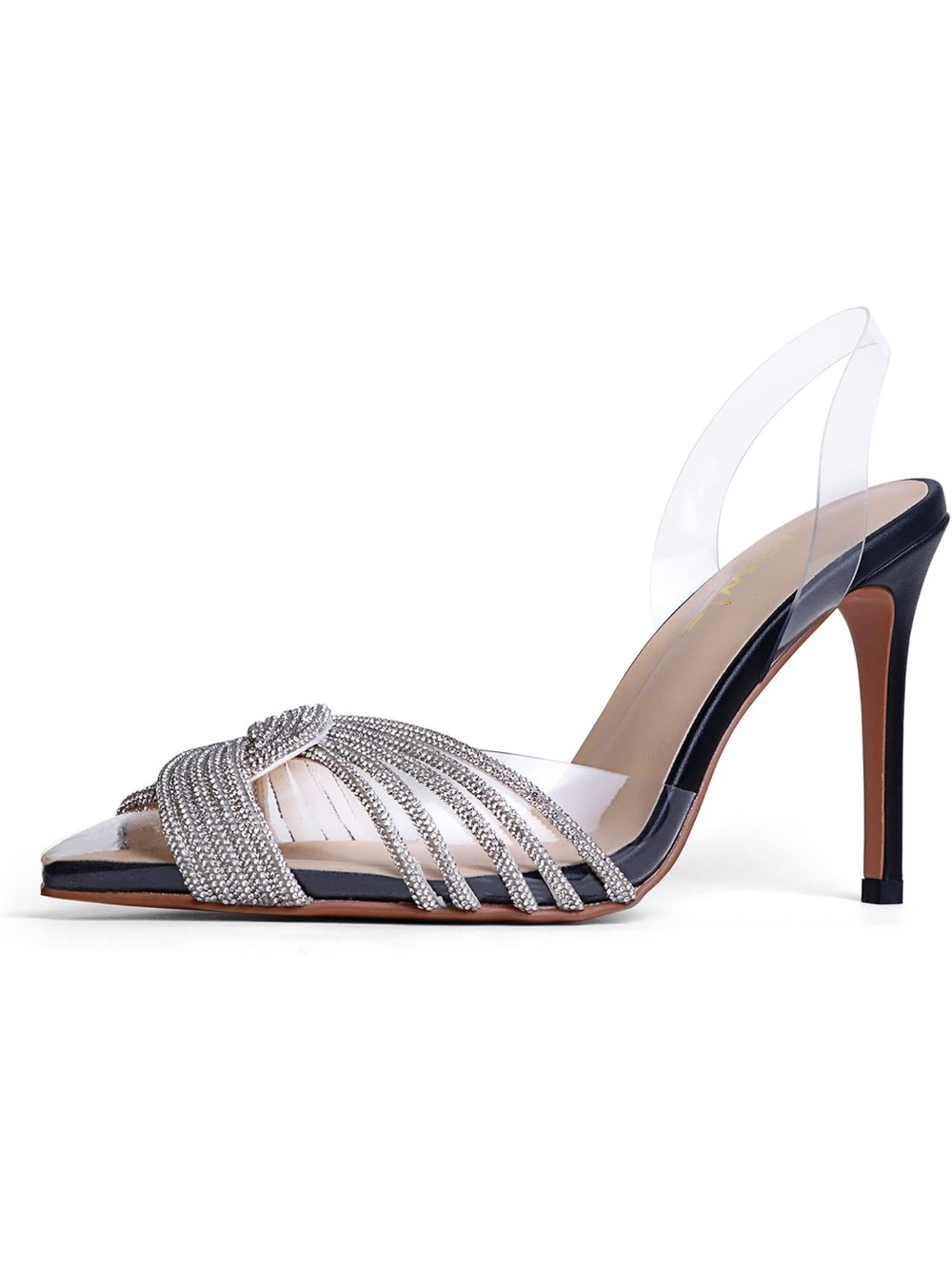 Silver Crystal Strappy Stiletto Slingback Heel - Women